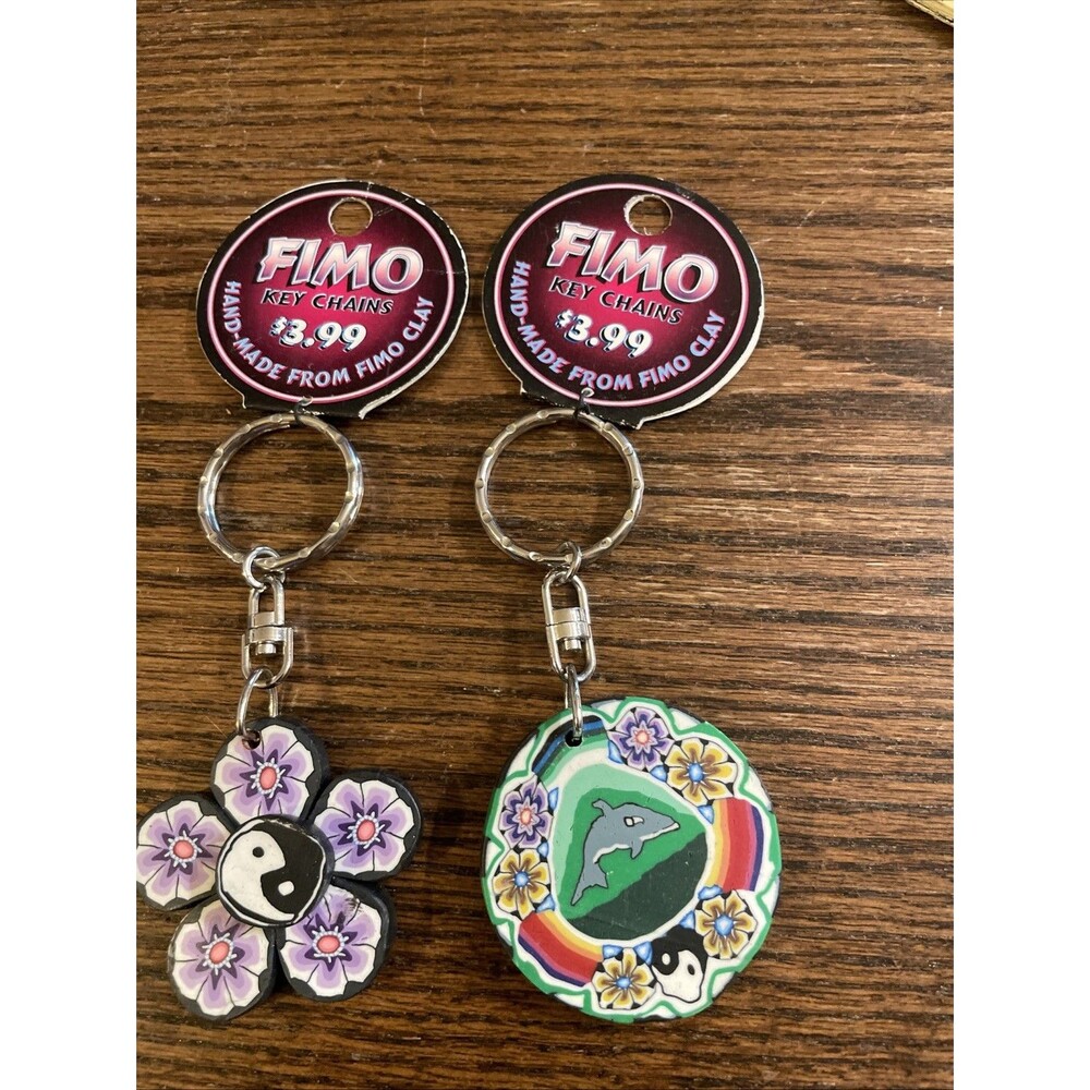 Y2K Fimo Sculpey Clay Yin Yang Dolphin Charm Strap Keychain Novelty
